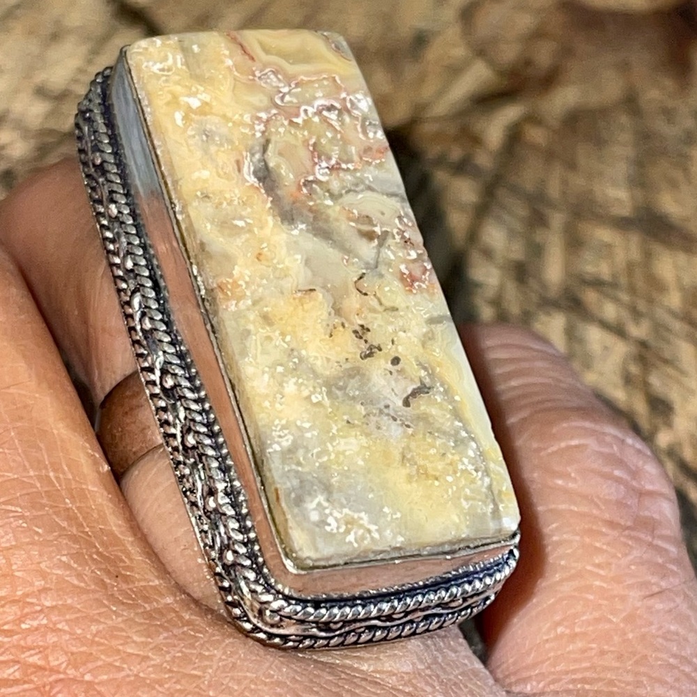 Large Crazy Lace Agate Ring 6 1/2 - Picture 5 of 8